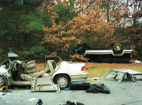 Aftermath of a high-speed collision that led to rollover