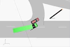 Overhead animation of collision with a left-turning truck -click to start